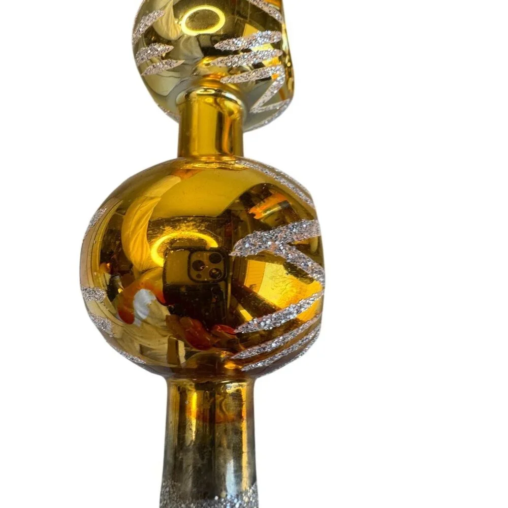 Vintage Larissa West Germany Double Indented Reflector Glass Tree Topper 13" Box - Picture 12 of 16